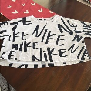 Nike Kids White and Black Logo Tee